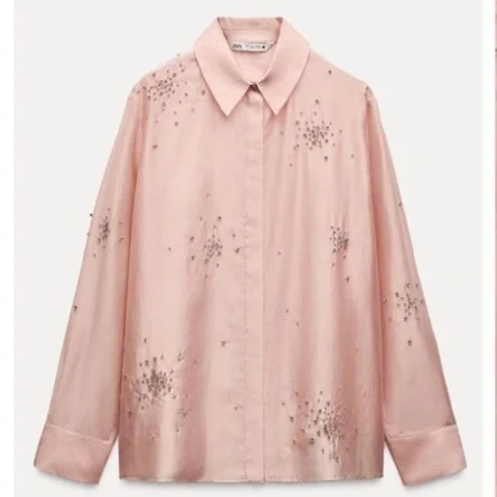 zara Pink Embroidered Jewel Appliqués blouse